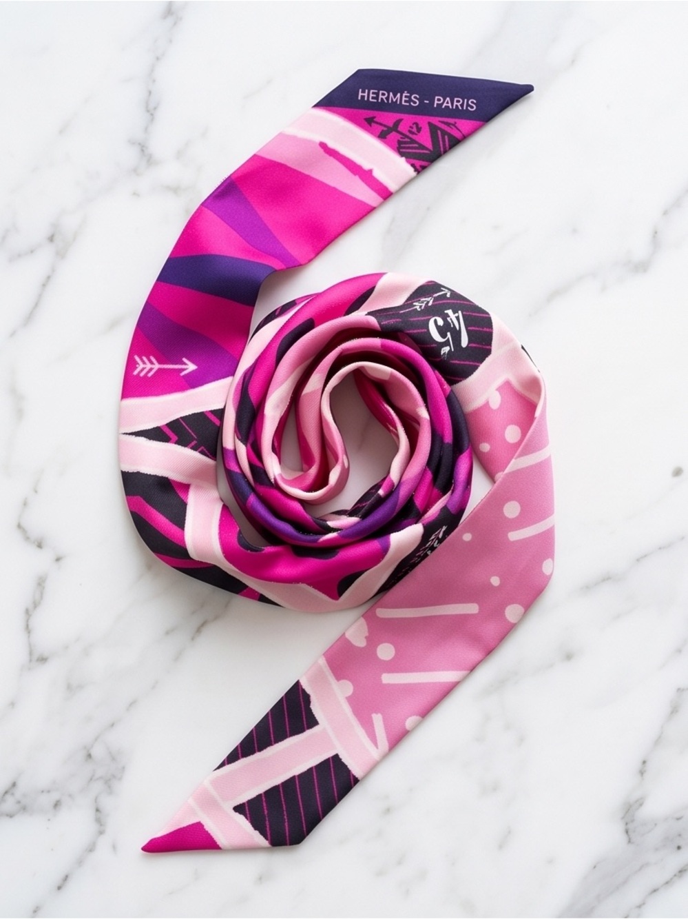 Hermès Pink & Purple Silk Twilly Scarf